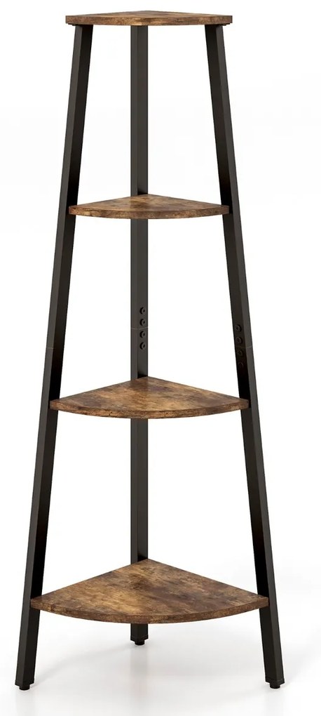 Estante canto de 4 preateleiras Suporte industrial anti-tombamento para plantas para escritório, sala de estar, quarto, 36 x 34 x 126 cm, Castanho Rús