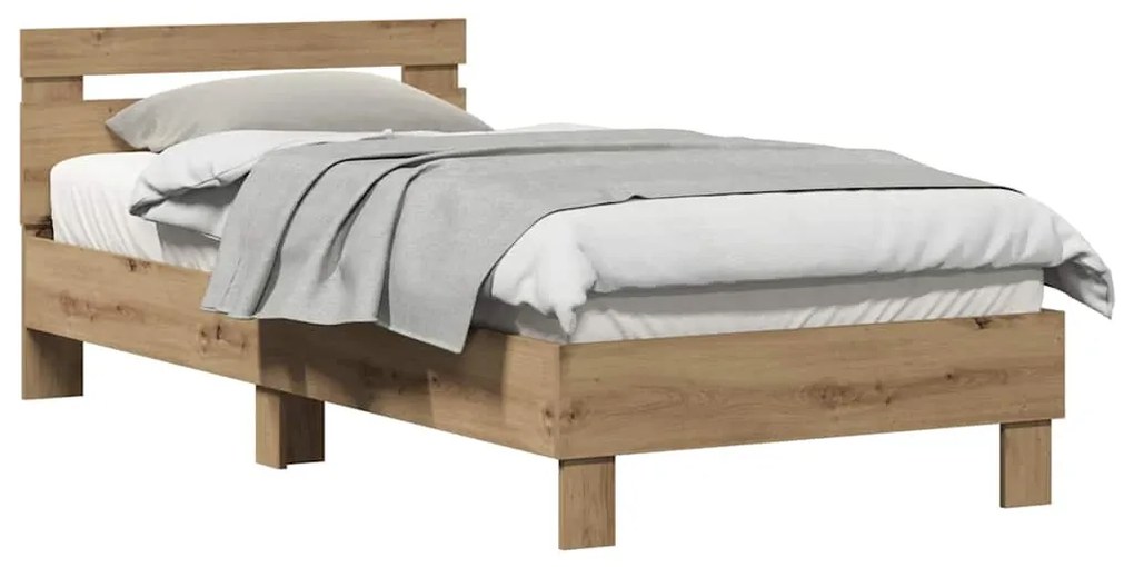 Cama Artisan em Carvalho 90x200 cm, feita de madeira engenheirada.