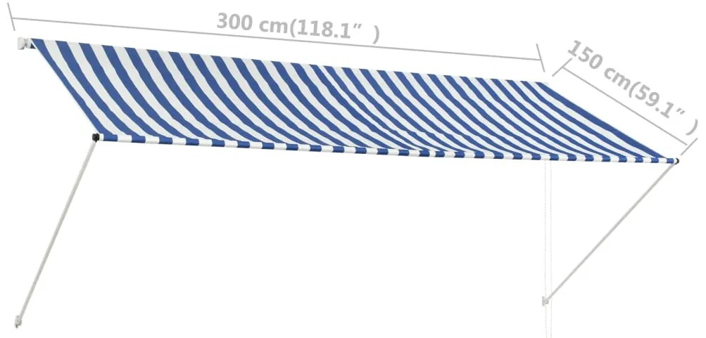 Toldo retrátil 300x150 cm azul e branco