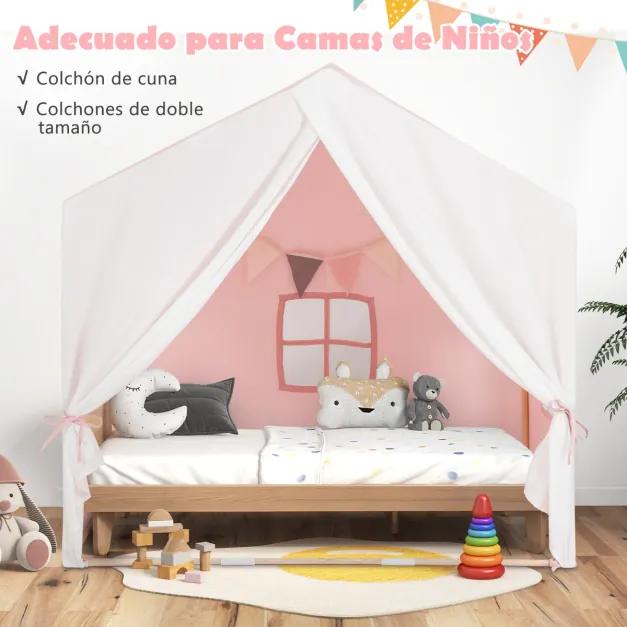 Tenda Infantil com Tapete Lavável e Janelas Estrutura em Madeira Maciça 131 x 91 x 131 cm Rosa