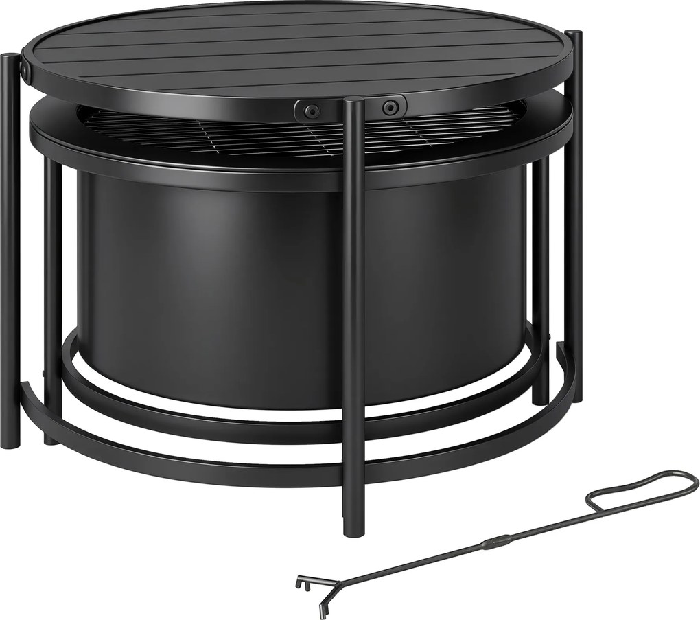 Outsunny Lareira 66 x 63 x 41 cm Redonda Lareira com Grelha Atiçador Tampa Suporte Preto | Aosom Portugal
