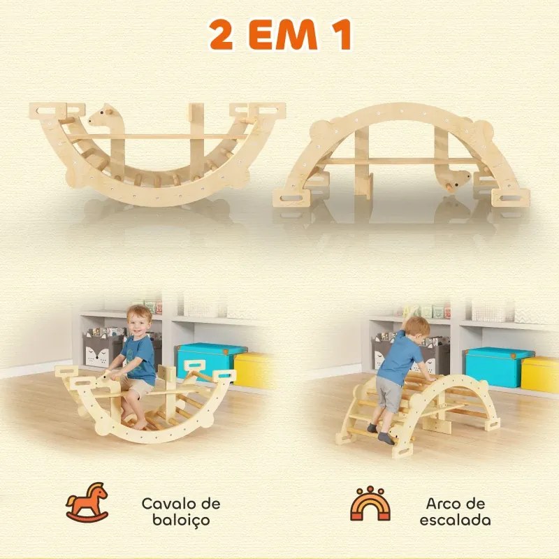 Arco de Escalada de Madeira e Baloiço Montessori Brinquedo Educativo Interior para Crianças 110x52 cm Madeira