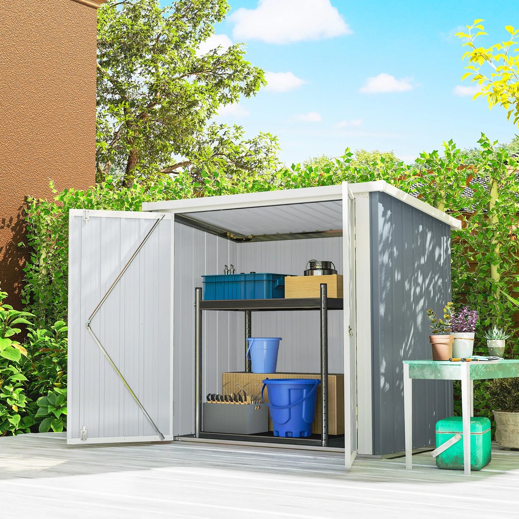 Abrigo de jardim 1,09 m² 2 portas com fechadura 147 x 86 x 134 cm chapa de aço Cinza claro e Branco