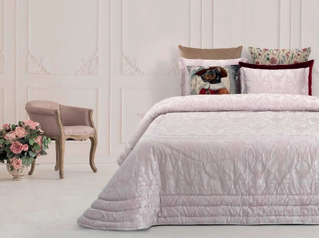 COLCHA EDREDOM - COLCHA JACQUARD COM ALMOFADAS DECORATIVAS 45x60 CM: Rosa Colcha edredão 200x260 cm + 1 almofada cheia 45x60 cm a jogo