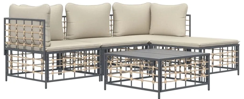4 pcs conjunto lounge de jardim c/ almofadões vime PE antracite