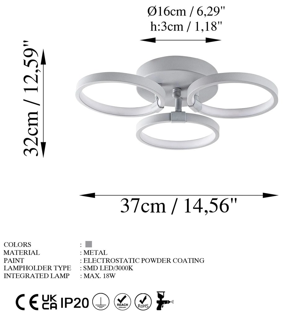 Candeeiro de Teto Halka – Cinzento Nardo – 37 cm x 9 cm x 32 cm