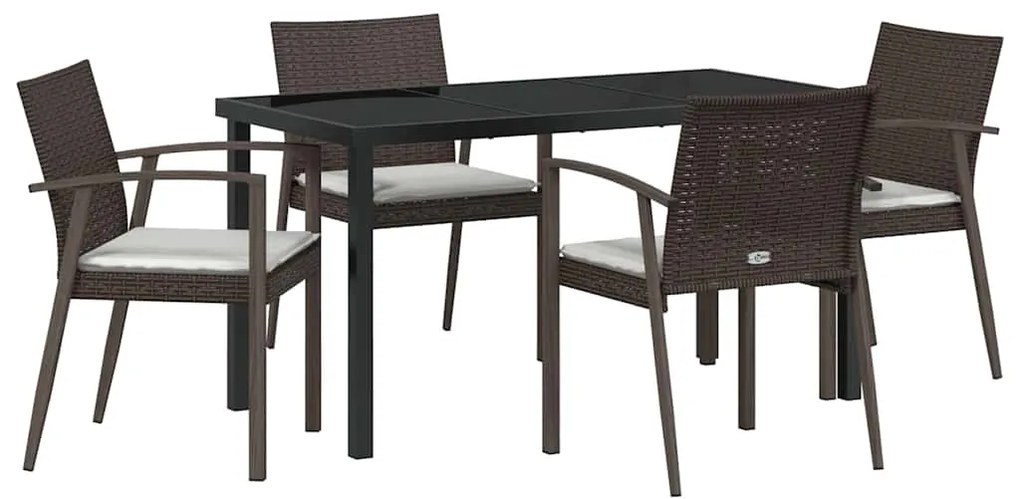 Conjunto de Jantar de Jardim de 5 Peças com Almofadas em Rattan Sintét