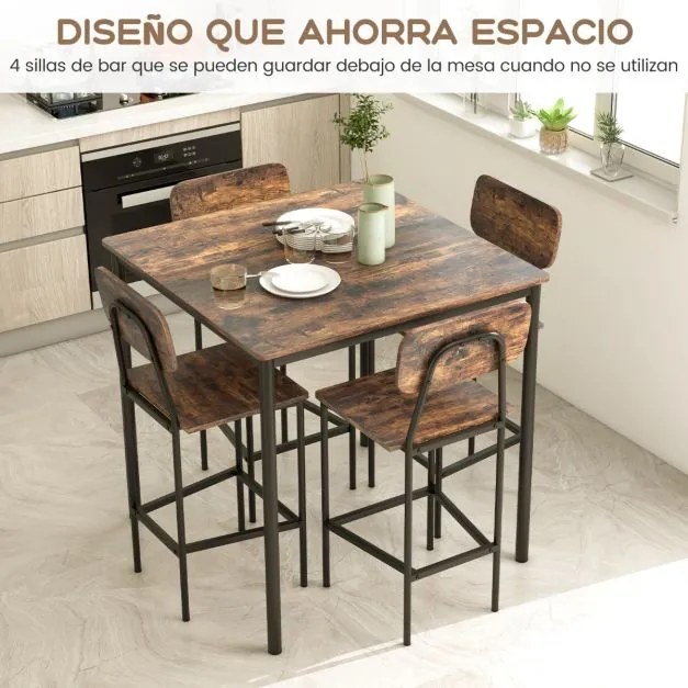 Conjunto de mesa de jantar alta e 4 cadeiras altas de 5 peças com estrutura em aço para casa ou restaurante Café