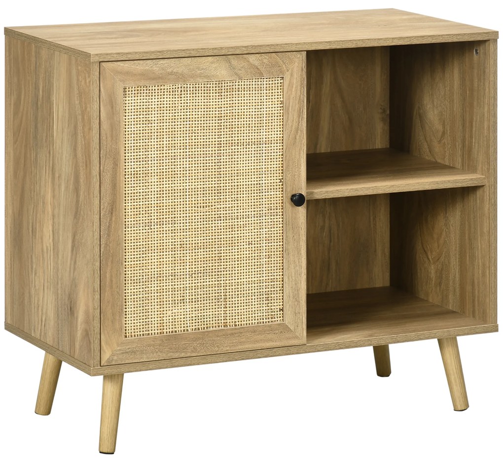 HOMCOM Aparador de Sala de Estar com Porta de Vime e 2 Prateleiras de Armazenamento para Sala de Estar 80x39x70cm Madeira | Aosom Portugal