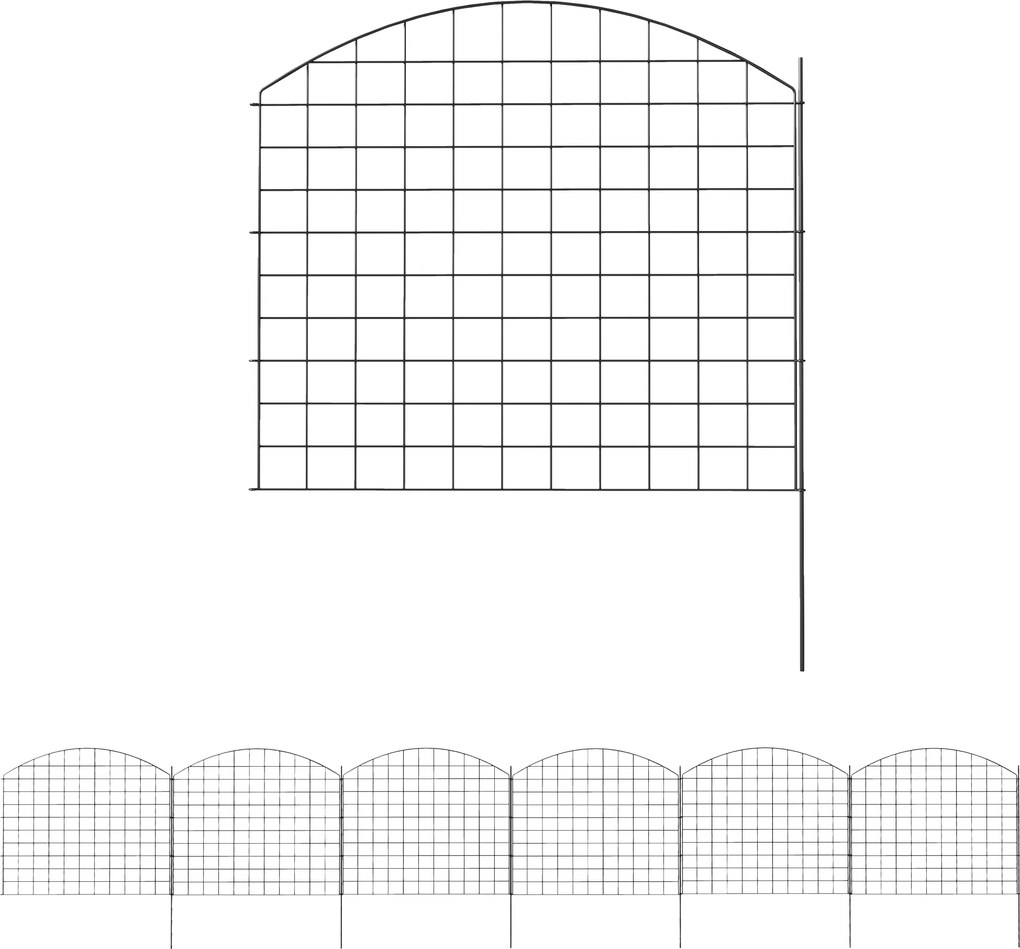 Outsunny Cerca Decorativa de Jardim em Metal 6 Peças 460x97 cm Preto | Aosom Portugal