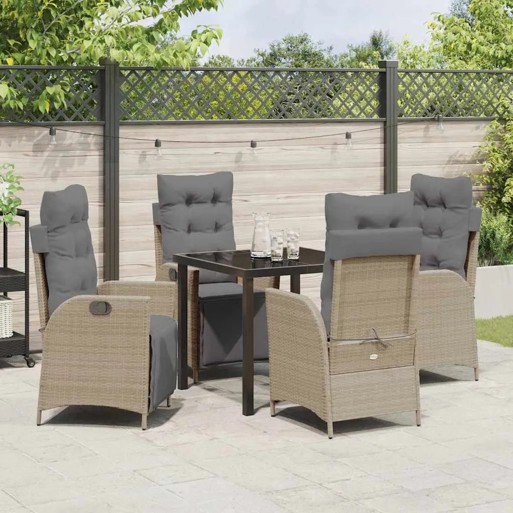 Conjunto de Jantar de Jardim de 5 Peças com Rattan de Polietileno Bege