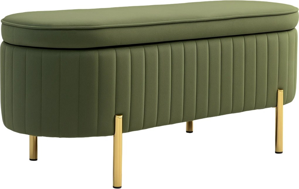 Banco de arrumação 108 x 44 x 43,5 cm, baú de veludo com tampa, pés de metal, capacidade de 72 L, verde escuro