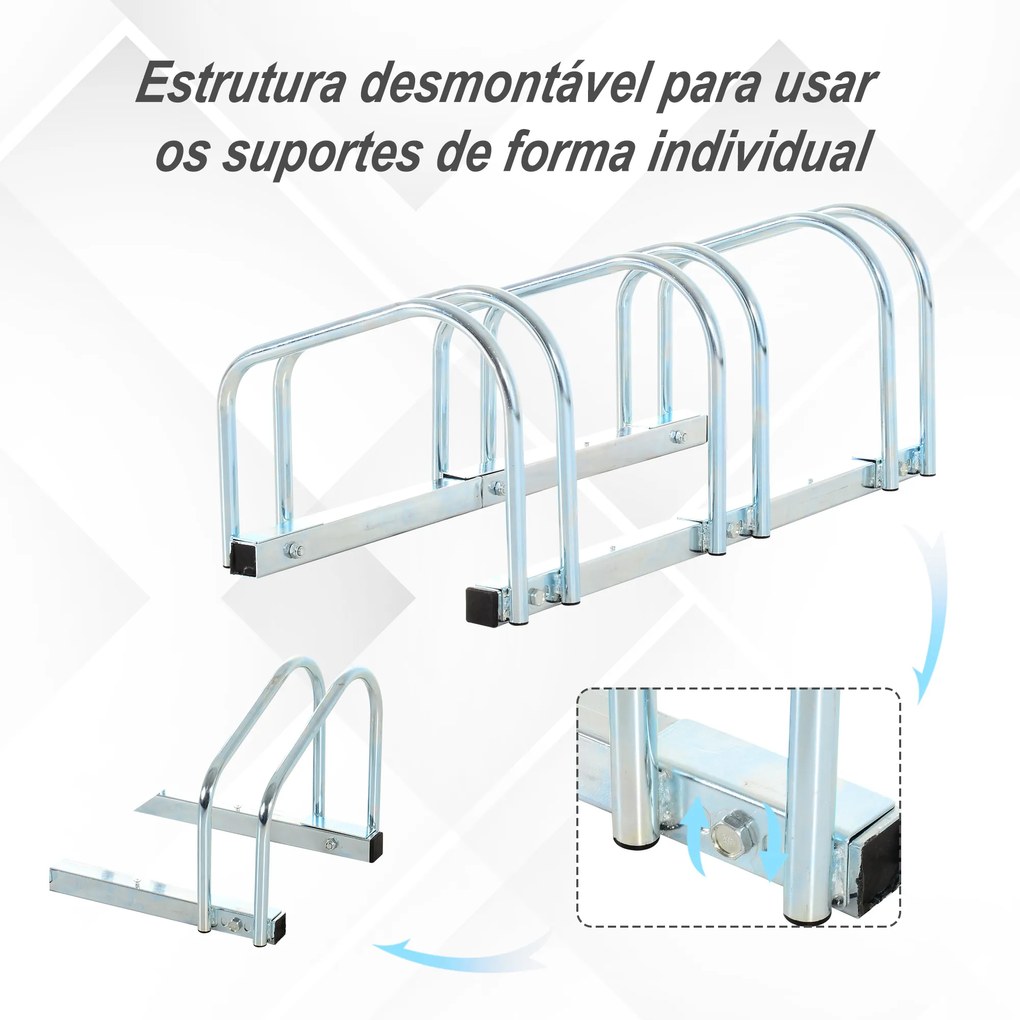 Estacionamento para 3 Bicicletas Suporte de Aço para Estacionar Bicicletas no Chão para Interior e Exterior 76x33x27cm Prata