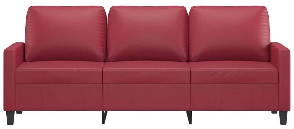 Sofá de 3 lugares 180 cm couro artificial vermelho tinto