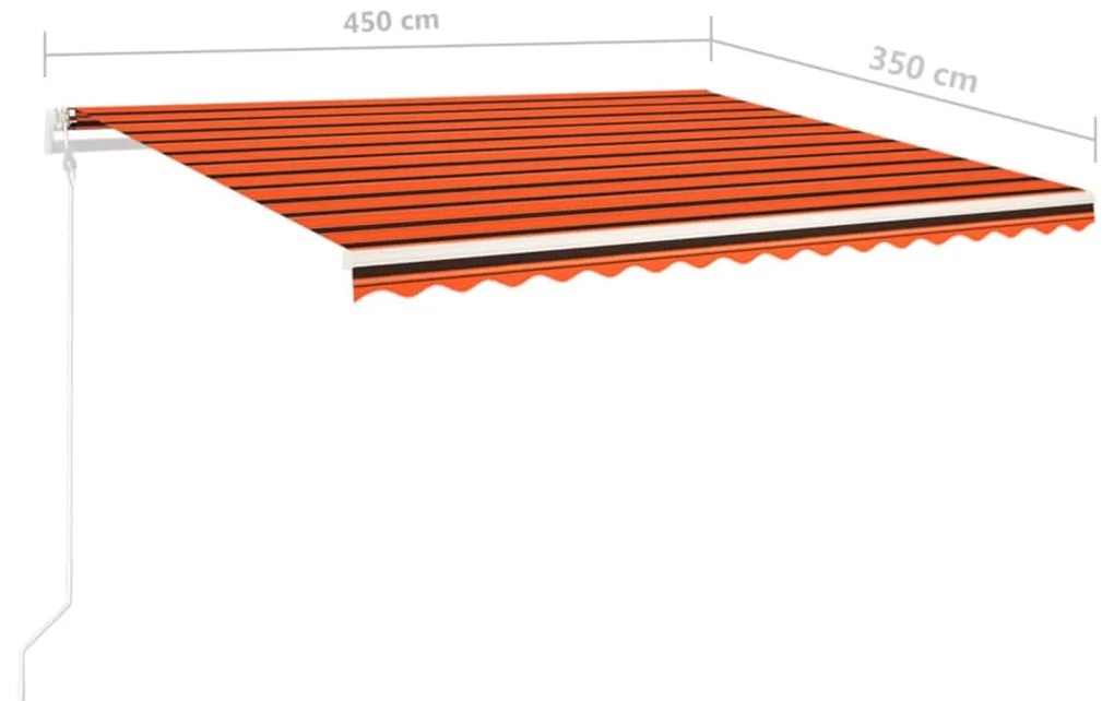 Toldo retrátil manual com luzes LED 4,5x3,5m laranja e castanho