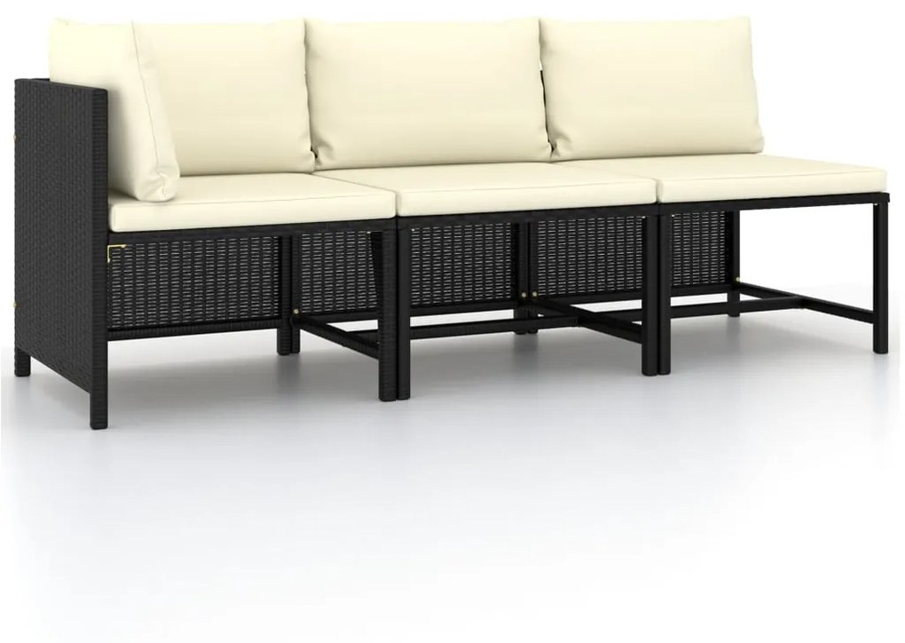 vidaXL 3 pcs conjunto sofás de jardim com almofadões vime PE preto