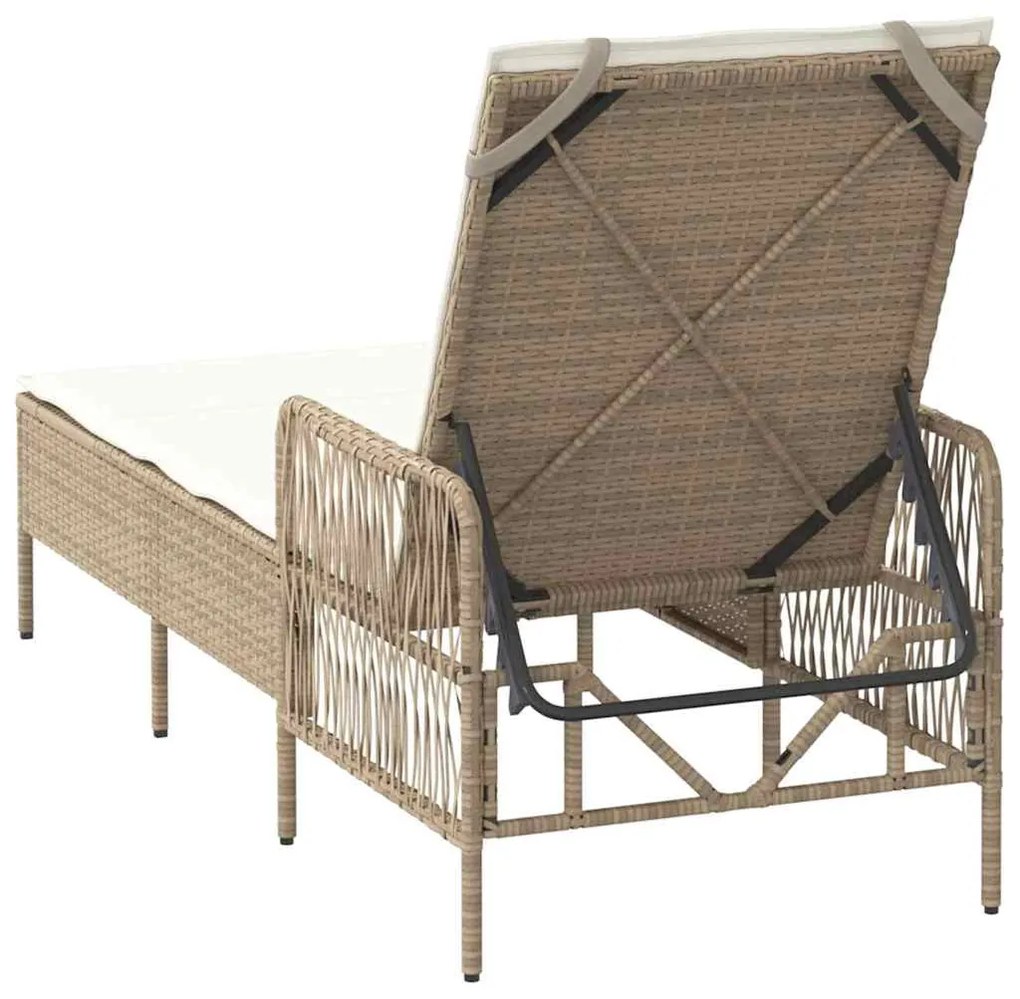 Espreguiçadeira Bege e creme Vime PE 157 x 55 x 92 cm Dobrável