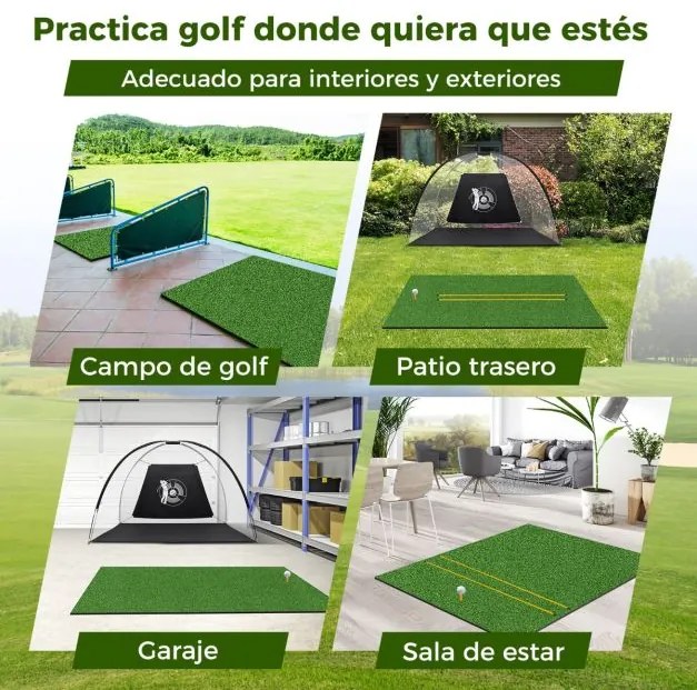 Tapete de golfe de relva sintética 3 em 1, para utilização no interior e no exterior 152 x 117 x 2,7 cm Verde