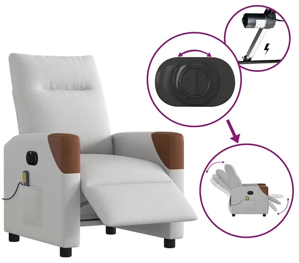 Poltrona massagens reclinável elétrica tecido cinzento-nublado