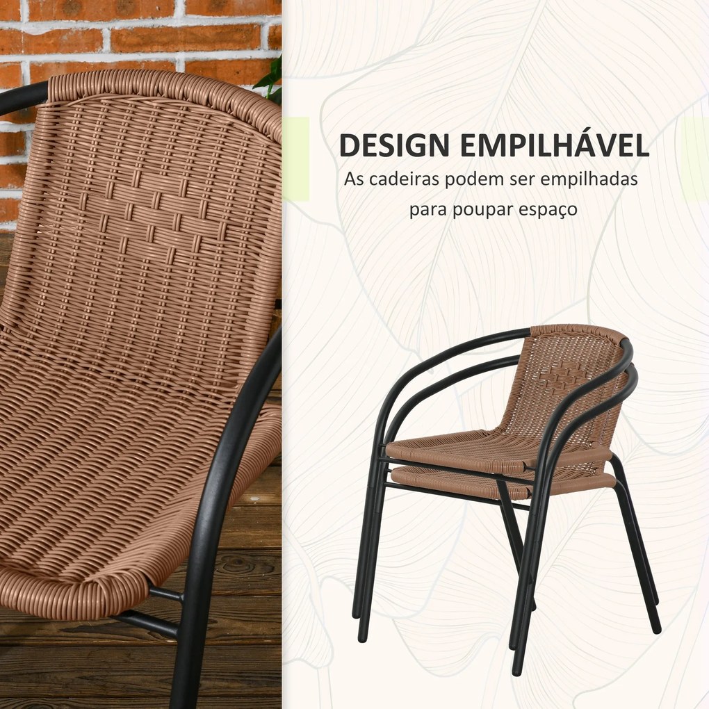 Conjunto de 3 Peças de Vime para Jardim com 2 Cadeiras Empilháveis e 1