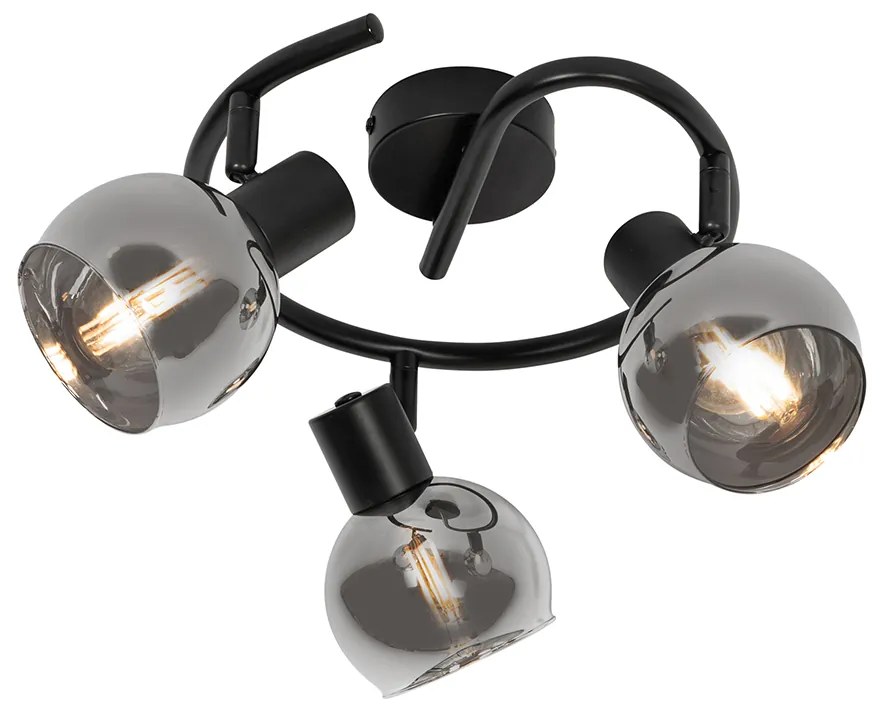 Foco de teto inteligente preto com vidro fumê 3 luzes incluindo WiFi P45 - Vidro