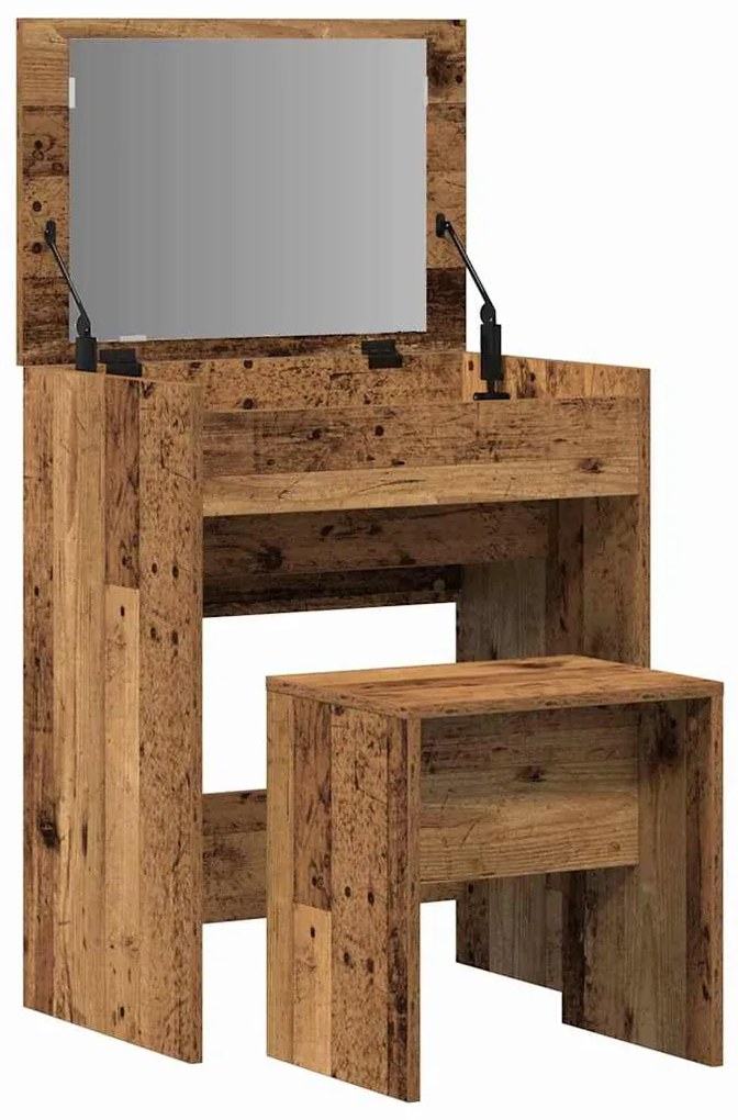 Mesa de Maquilhagem com Espelho Madeira Velha Madeira de Engenharia