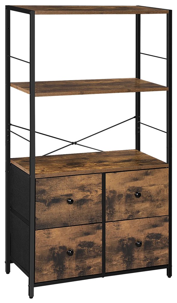 Estante de armazenamento com prateleiras e gavetas em tecido | SONGMICS | 63 x 30 x 120 cm | preto | LGS044B02.