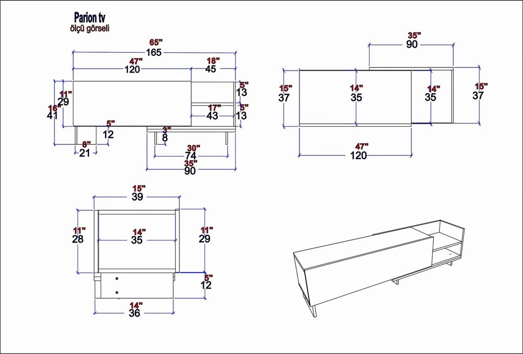 Móvel TV Parion – Branco – 165 cm x 35 cm x 41 cm