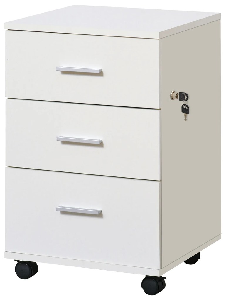 Vinsetto Bloco de Gavetas para Escritório Móvel de Arquivos com 3 Gavetas e Fechadura para Secretária Casa 40x40x61,5 cm Branco