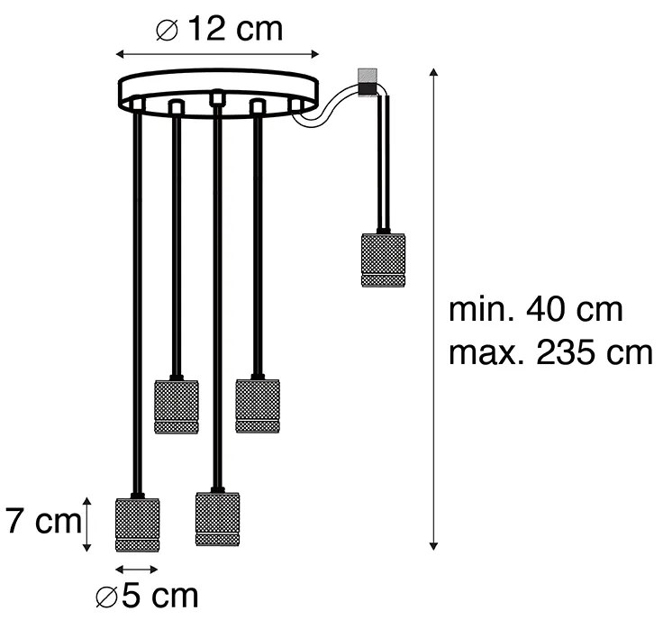 Candeeiro suspenso design preto 5 luzes - Cavalux Moderno