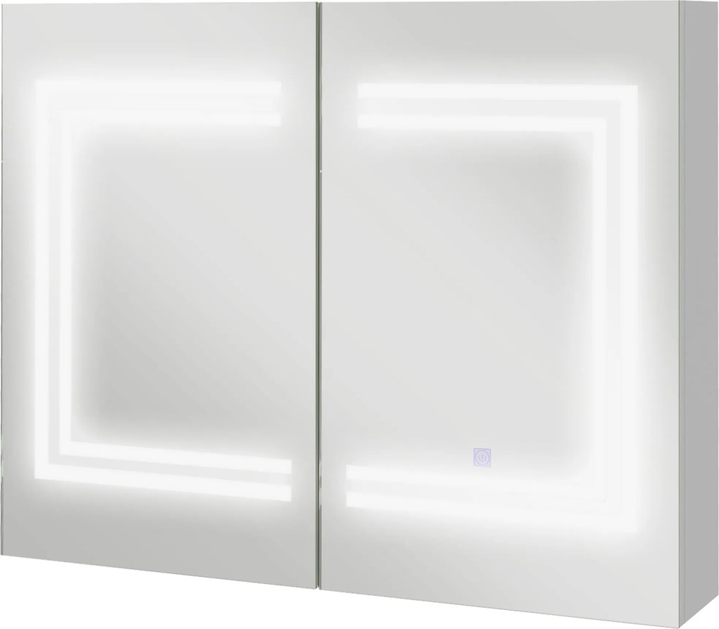 kleankin Armário para Casa de Banho com Espelho Luz LED Interruptor Tátil Cor Luz Ajustável 80x15x65 cm Branco Brilhante | Aosom Portugal