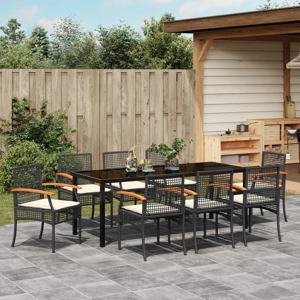 Conjunto de Jantar de Jardim 9 Peças com Almofadas - Rattan Poliéster