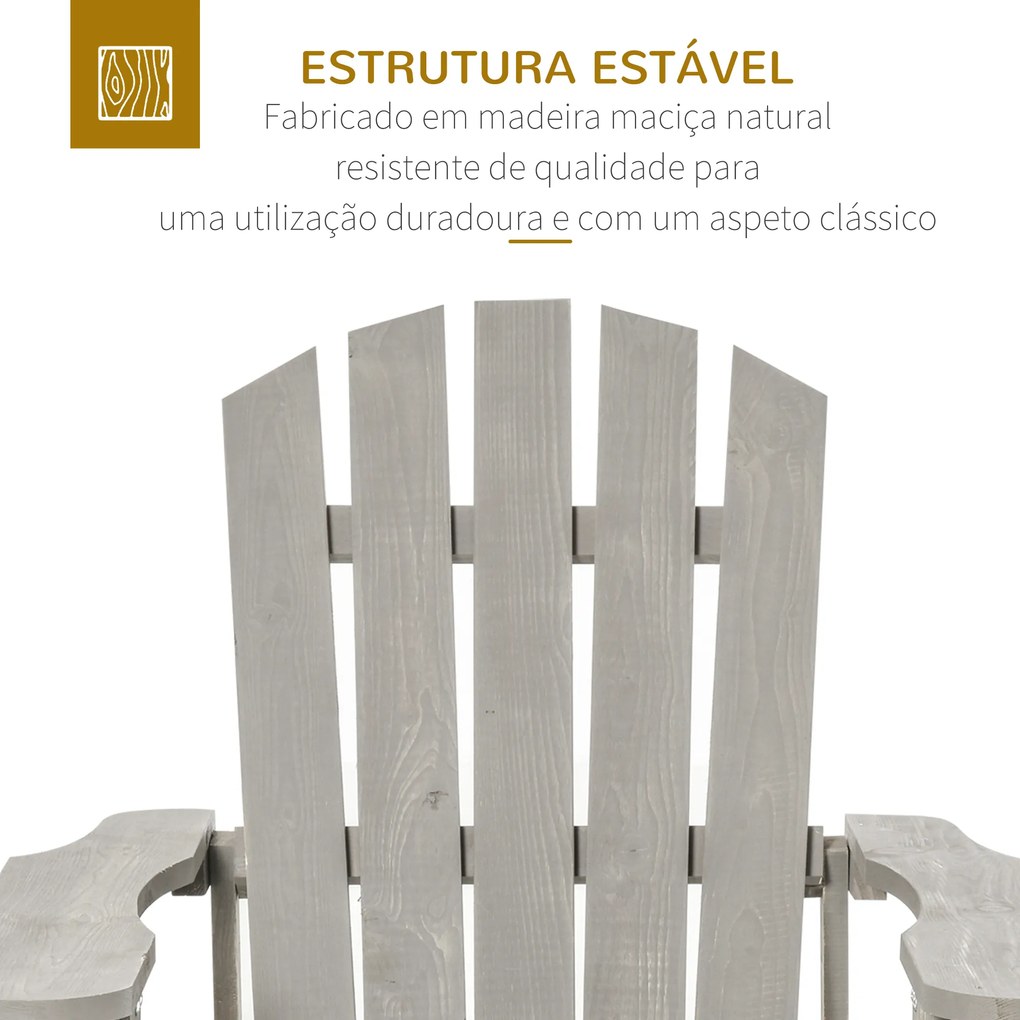 Cadeira Adirondack de Madeira Cadeira Adirondack de Jardim com Assento Extra Largo 78x89x88 cm Cinza