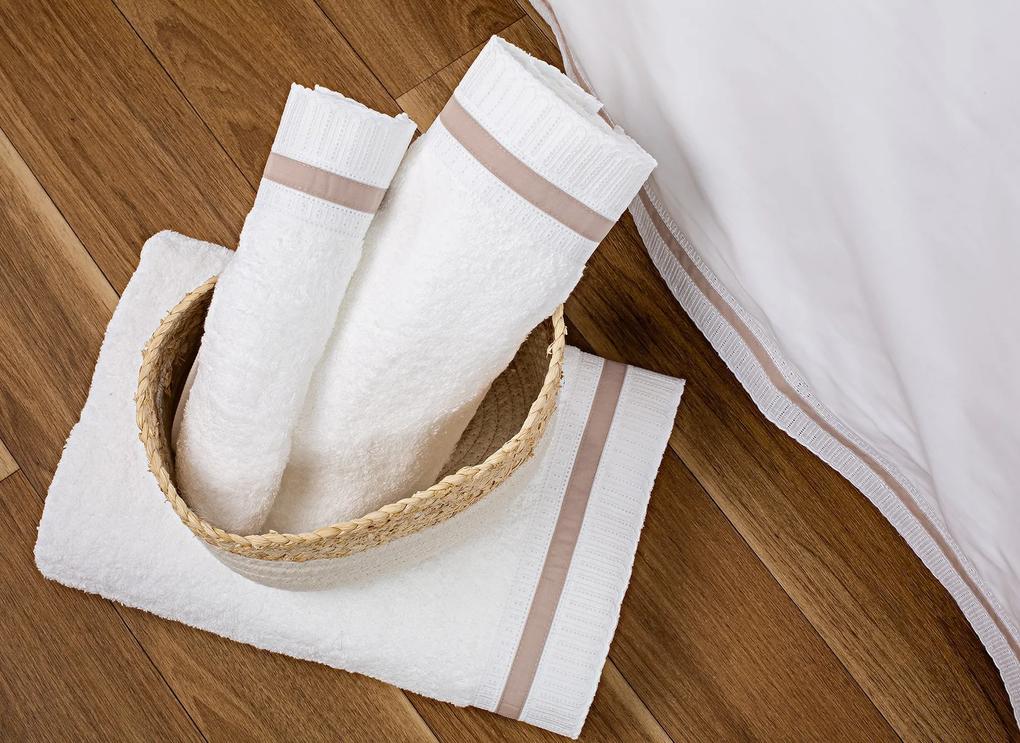 Jogo de 3 toalhas 100% algodão  600 gr./m2  - C/ renda aplicada ROMA: 1 Toalha P/ medida - 100x150 cm, 50x100 cm, 30x50 cm Branco / Taupe