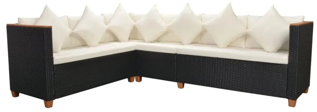4 pcs conjunto lounge de jardim c/ almofadões vime PE preto