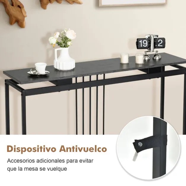 Mesa consola em mármore de imitação Estrutura em aço 120 x 30 x 90 cm Preto