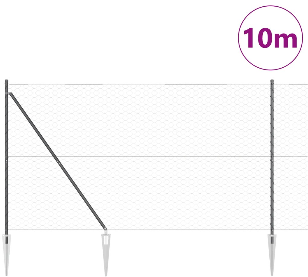 Cerca Hexagonal vidaXL Cinza 1,5x10 m Aço