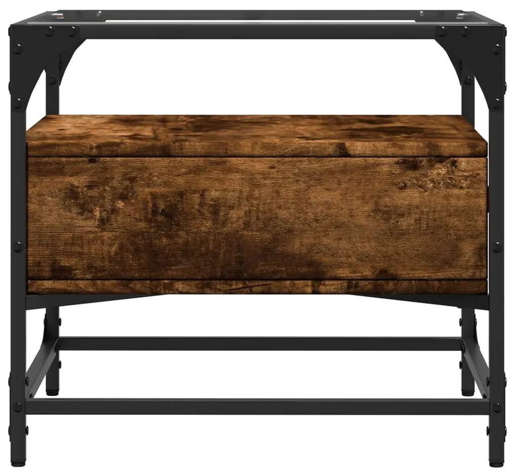 Mesa de centro c/ topo de vidro 50x50x45 cm carvalho fumado aço