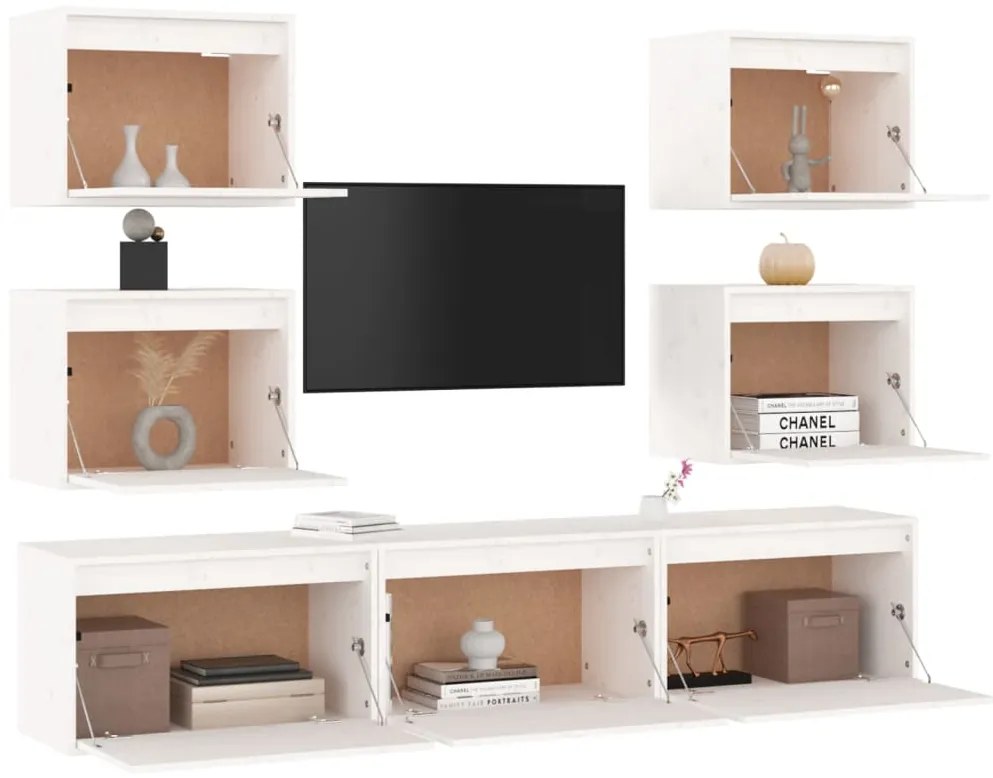 Móveis de TV 7 pcs madeira de pinho maciça branco