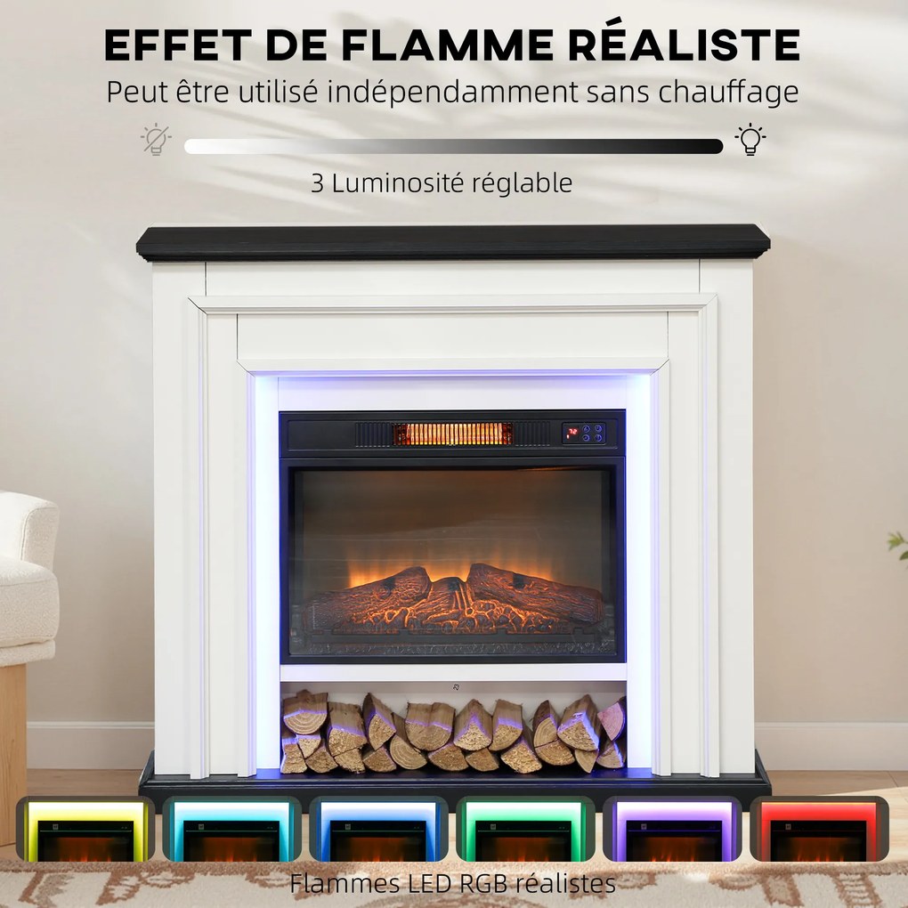 Lareira Eléctrica Decorativa, 105 x 27 x 97 cm, Efeito de Chama 3D, Preta