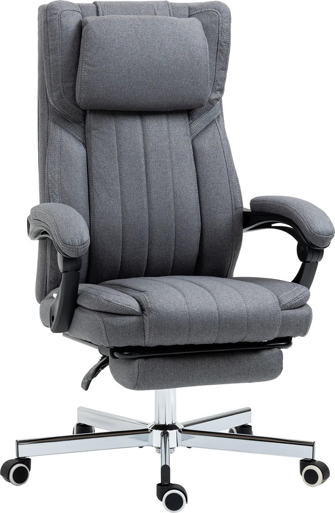Cadeira de escritório giratória com encosto reclinável e altura ajustável, 65 x 61 x 105-113 cm, cinzenta