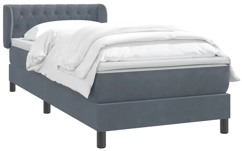 Cama com molas/colchão cinza-escuro 90x210 cm veludo