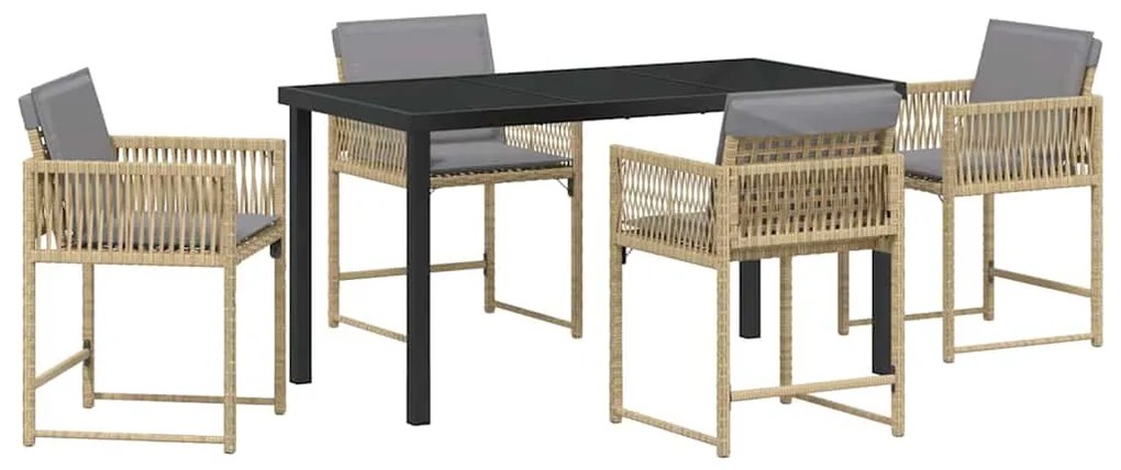 Conjunto de Jantar de Jardim com 5 Peças e Almofadas em Bege de Rattan