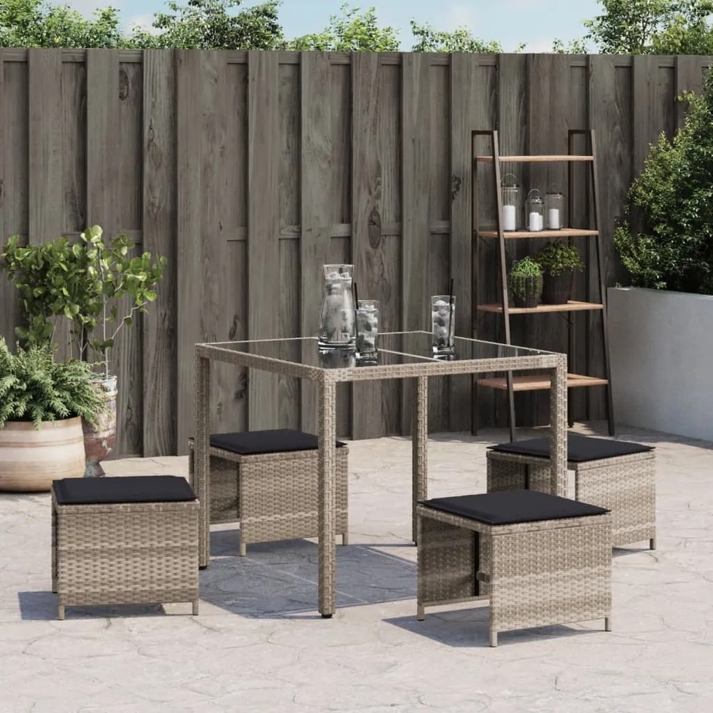 Bancos jardim c/ almofadões 4pcs 41x41x36cm vime PE cinza-claro