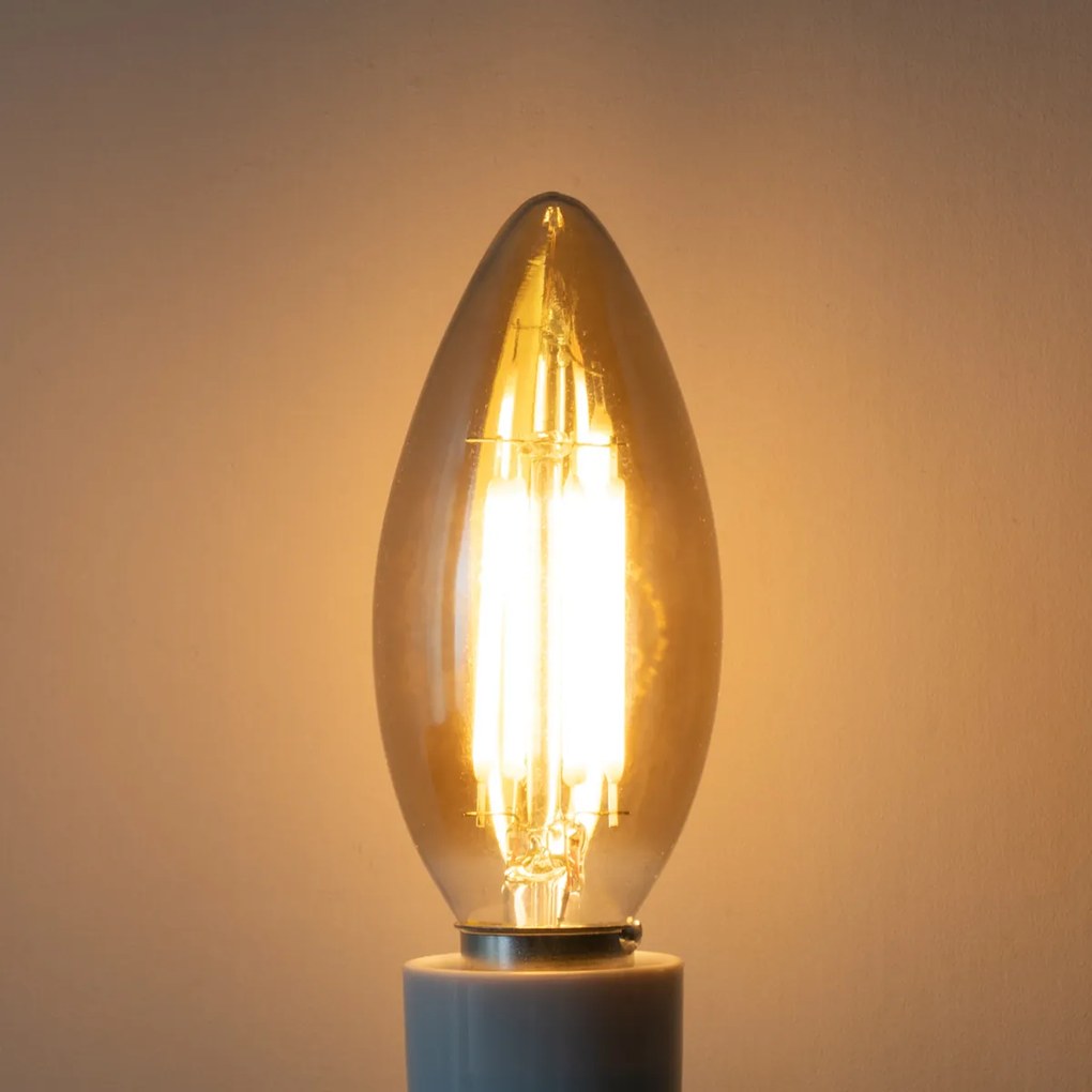Conjunto de 5 lâmpadas LED E14 reguláveis B35 fumê 4W 300 lm 2200K