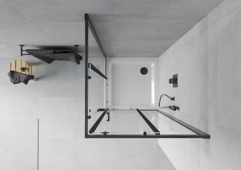 Mexen Rio cabine de duche quadrada 70 x 70 cm, transparente, preta + base Flat, branca - 860-070-070-70-00-4010B
