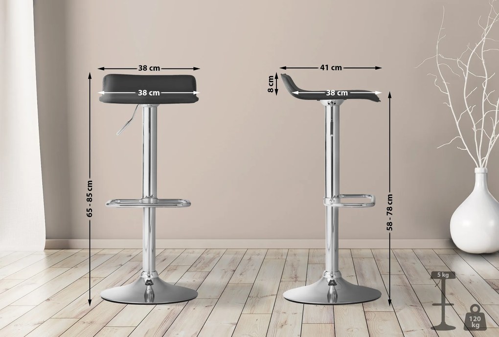 Banco de bar DYN em couro sintético 38 x 65-85 x 41 cm Preto