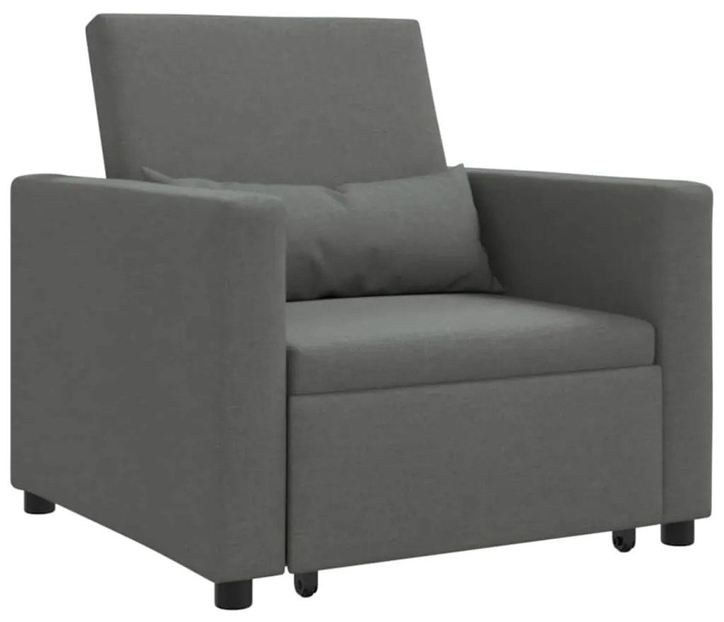 Sofá Cama 3 em 1 Conversível Tecido Cinza Escuro