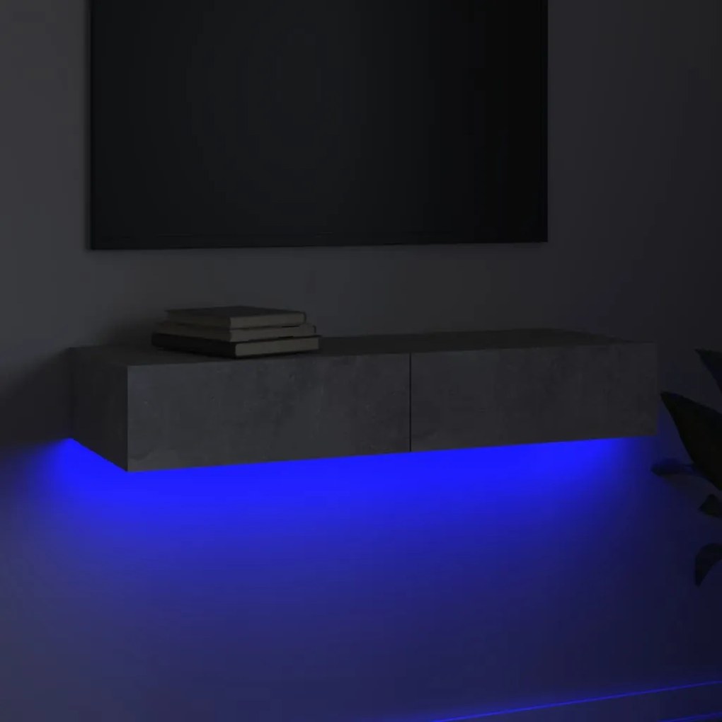 Móvel de TV com luzes LED 90x35x15,5 cm cinzento cimento