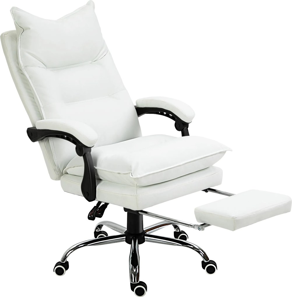 Cadeira de escritório, cadeira ergonómica com encosto reclinável, altura ajustável, 66 x 72 x 130 cm, branca